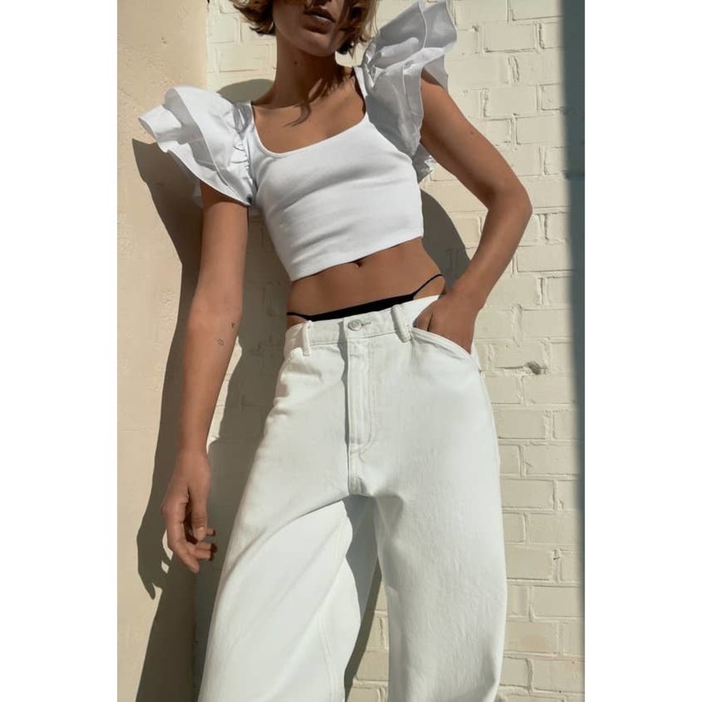 Zara contrasting ruffled top white 4424/319